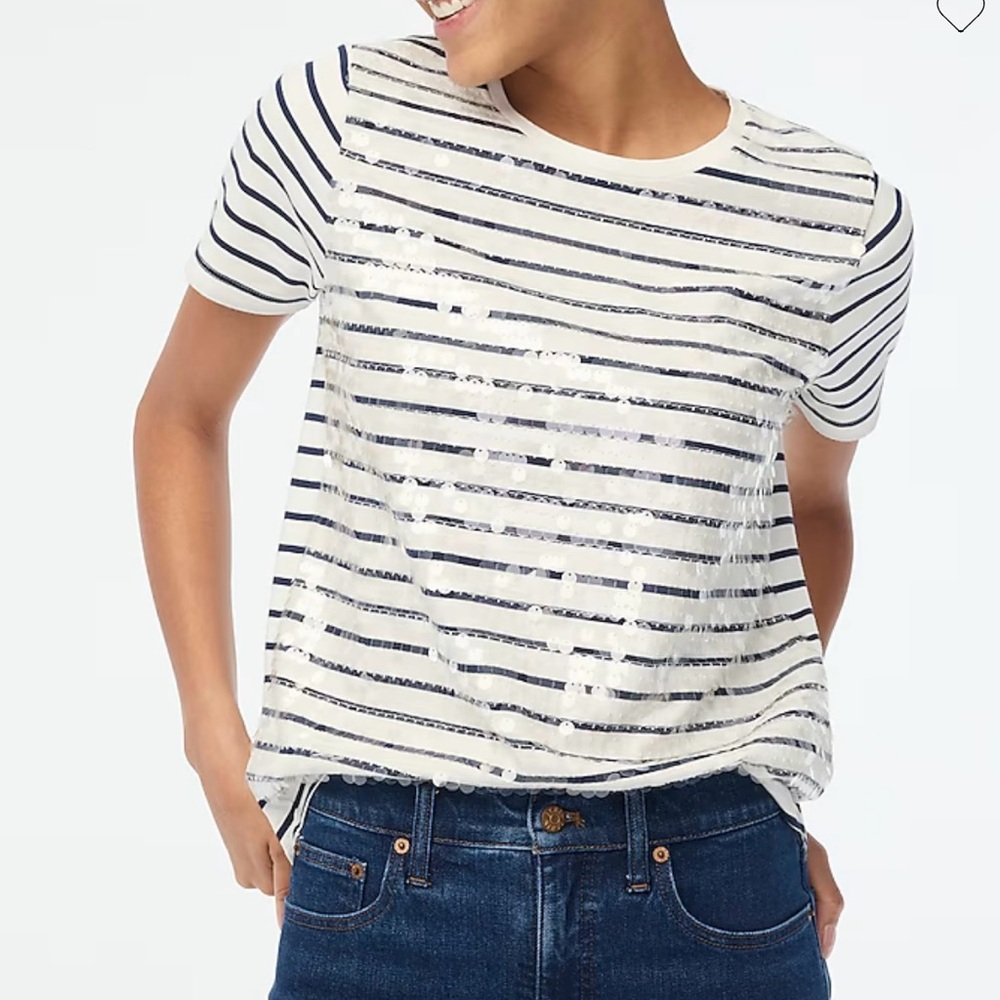 J. Crew Factory White Short Sleeve Sequin T-Shirt